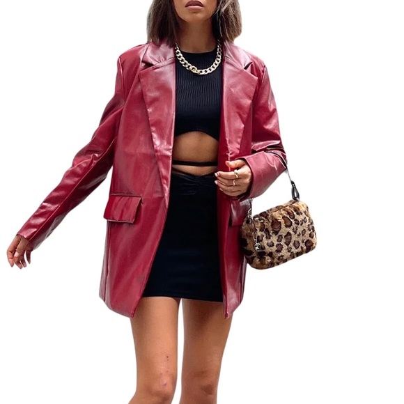 Comint Jackets & Blazers - COMINT Womens single breasted red leather jacket blaser VINTAGE M